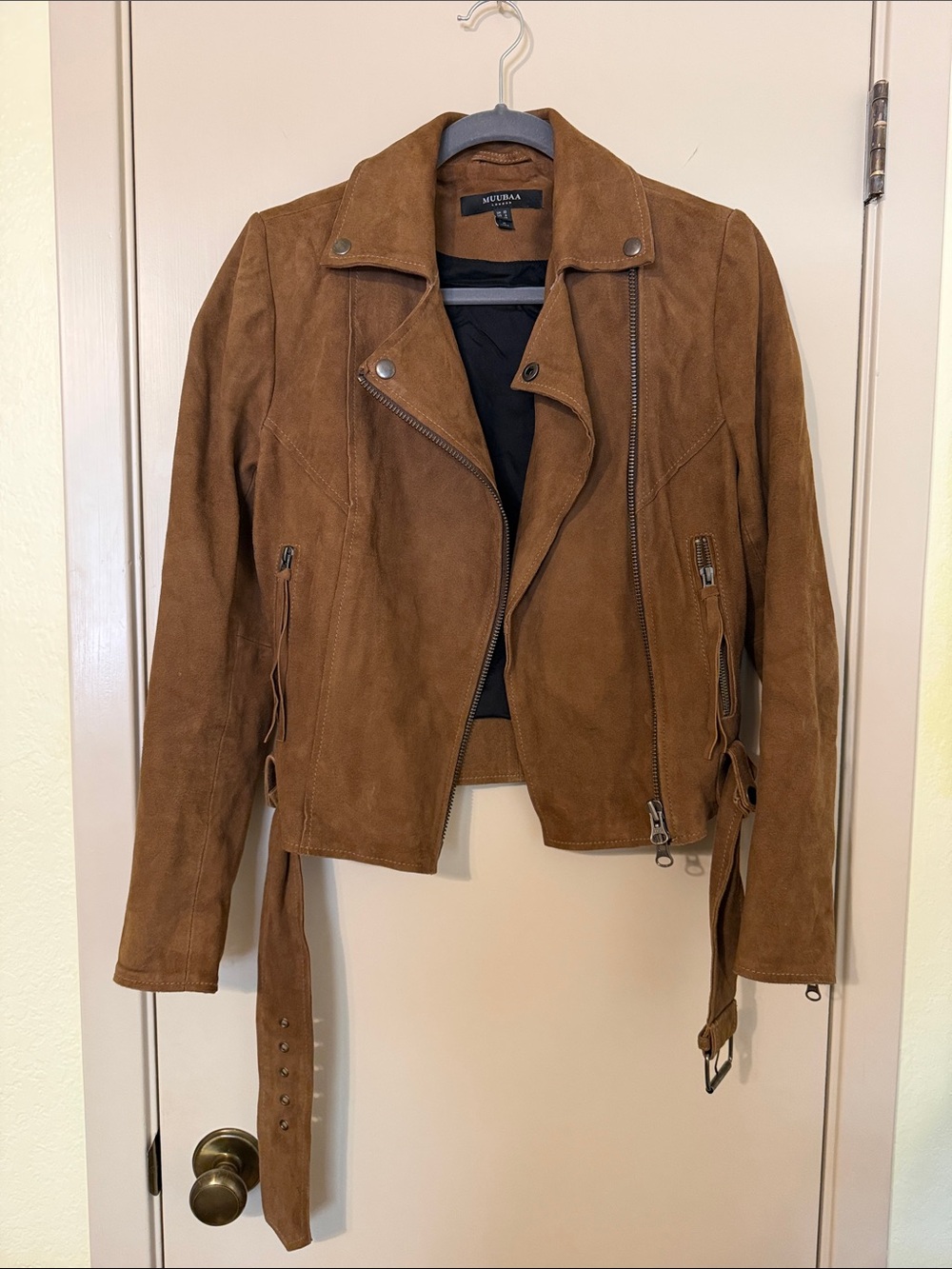 Muubaa Cognac Suede Moto Jacket